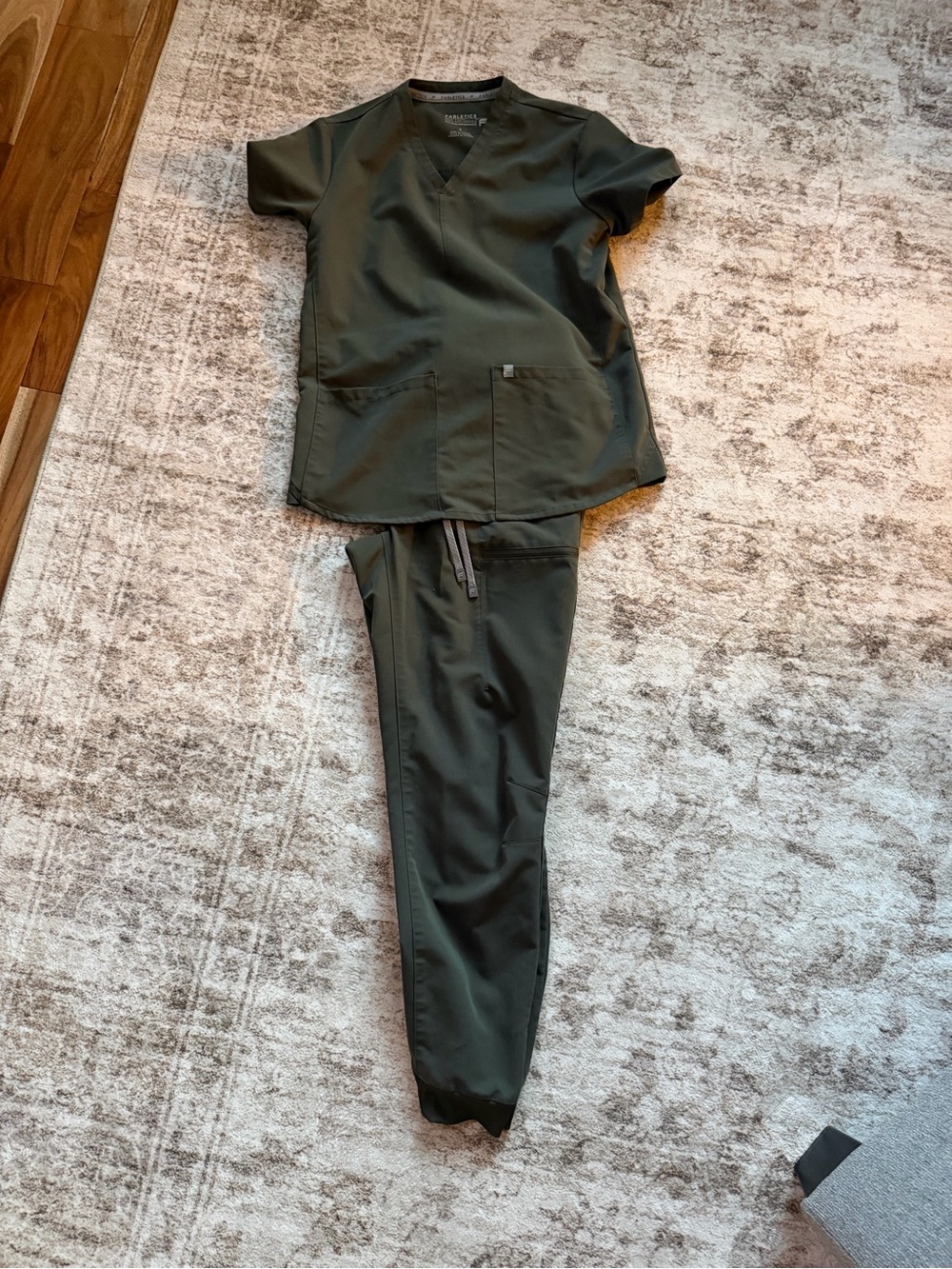 Fabletics women Olive Green scrub top and Jogger Pants